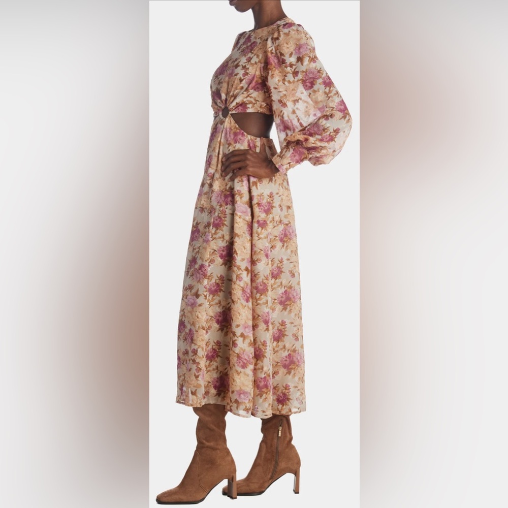 En Saison Lissandra Pink Multi Floral Cut-Out Detail Midi Dress, sz S